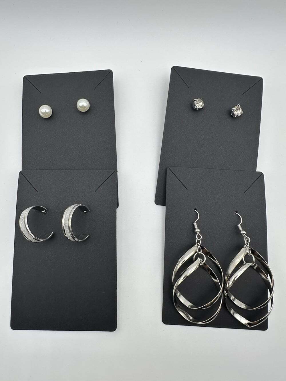 Mixed Lot 4 Pairs Women’s Silver Tone Earrings Simulated Pearl Stud Hoop Dangle